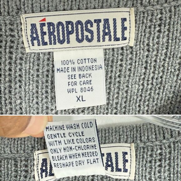 Vintage Aeropostale Sweater Mens Size XL Gray Henley Knit Ribbed Pullover - Picture 7 of 13